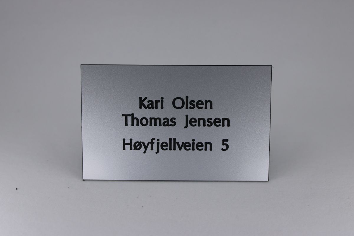 Postkasseskilt m/ dobbeltsidig tape, aluminium imitasjon plate/s